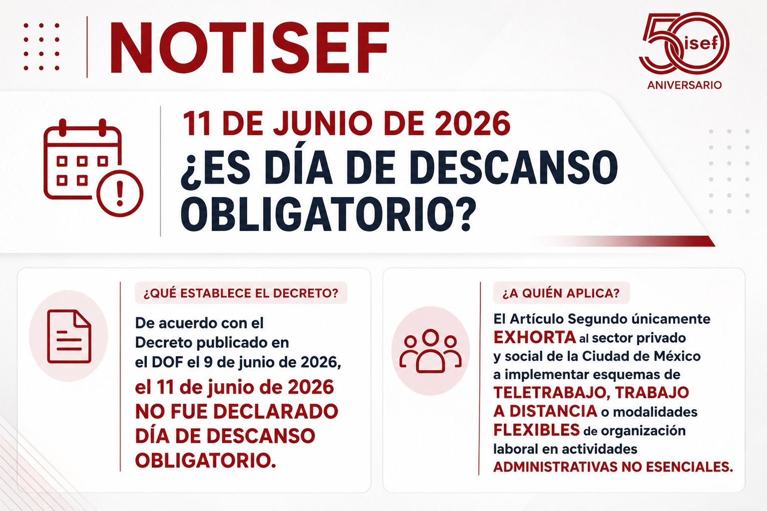 🚨 NOTISEF: ¿El 11 de junio es día de descanso obligatorio?